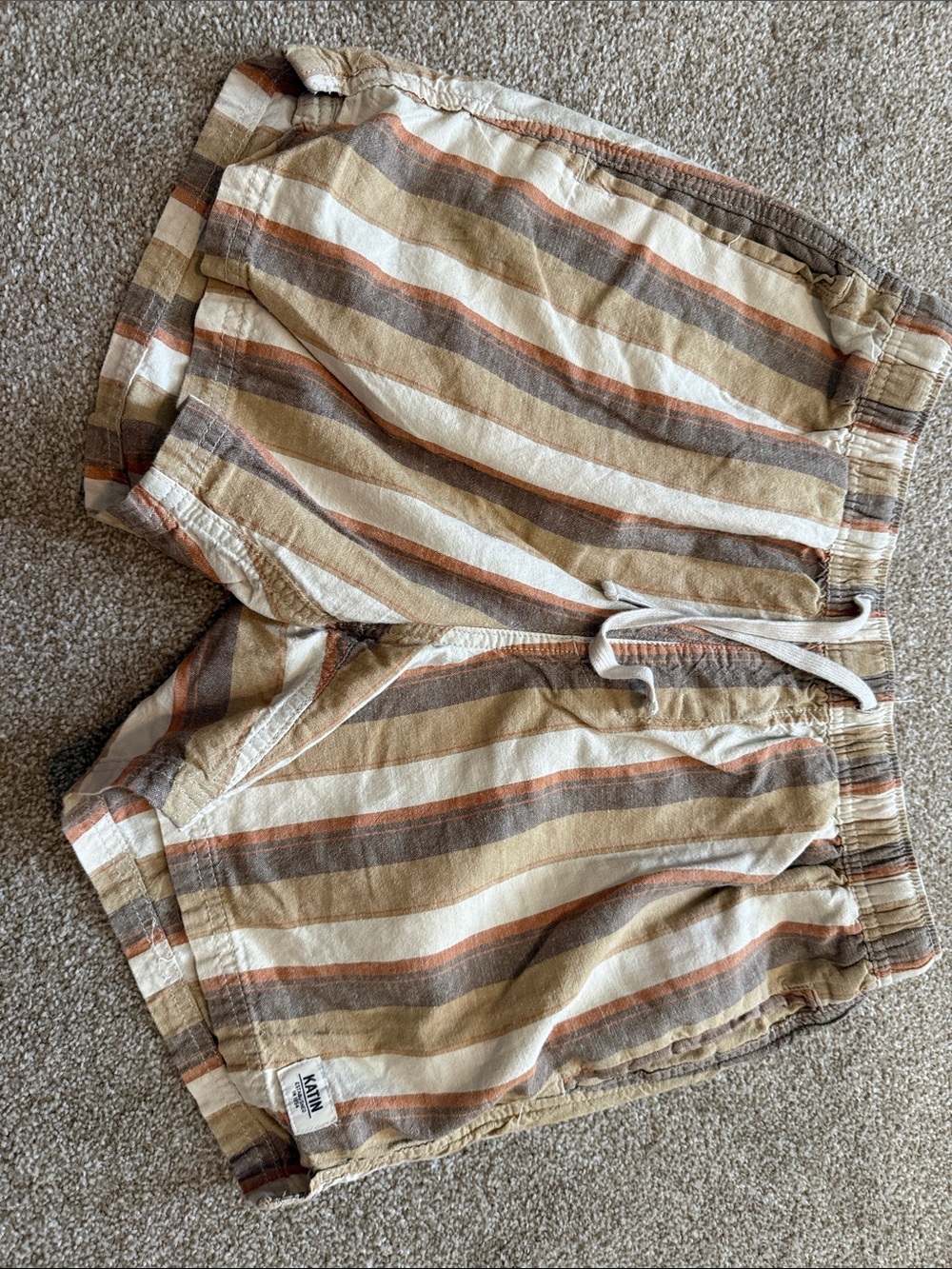 Katin Striped Drawstring Hybrid Shorts in Cream, Tan & Brown